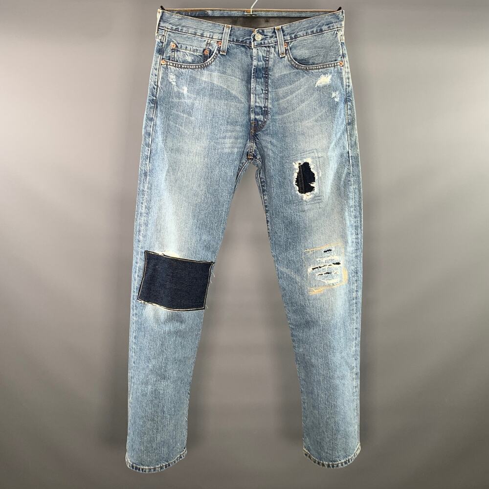 LEVI'S Size 32 Blue Light Blue Sashiko Cotton Button Fly Jeans